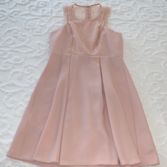 BCBG SLEEVELESS PINK FIT AND FLARE DRESS WITH LACE BACK - Picture 6 of 8